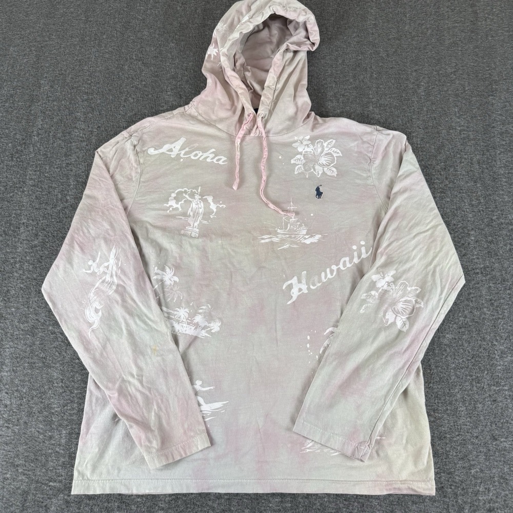 Polo Ralph Lauren Hoodie Mens L Pink Aloha Hawaii Graphic Cotton